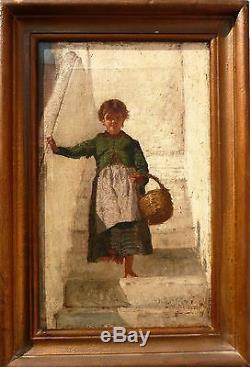 École Napolitaine, La petite fille, Edoardo DALBONO(1841-1915) Tableau ancien